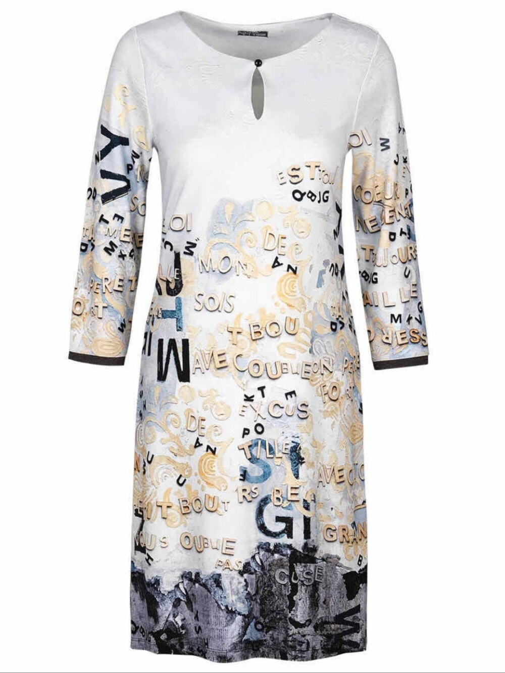 Dolcezza Dress "Bribes" (71606) Printed Keyhole Neck White & Cream
